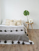 Moroccan Pom Pom Blanket - white and dark gray