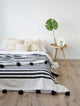 Moroccan Pom Pom Blanket - white and black