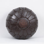 LEATHER MOROCCAN POUF, OTTOMAN, FOOTSTOOL - DARK BROWN