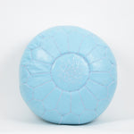 LEATHER MOROCCAN POUF, OTTOMAN, FOOTSTOOL - SKY BLUE