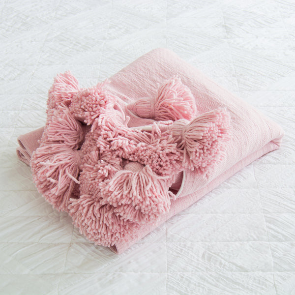 Moroccan Pom Pom Blanket - Pink