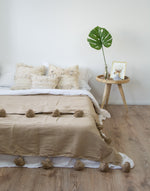 Moroccan Pom Pom Blanket - Beige