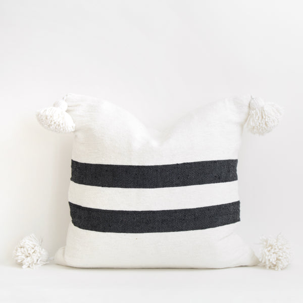 20"x20" Cotton Pom Pom Stripped Pillow Cover wih Tassels